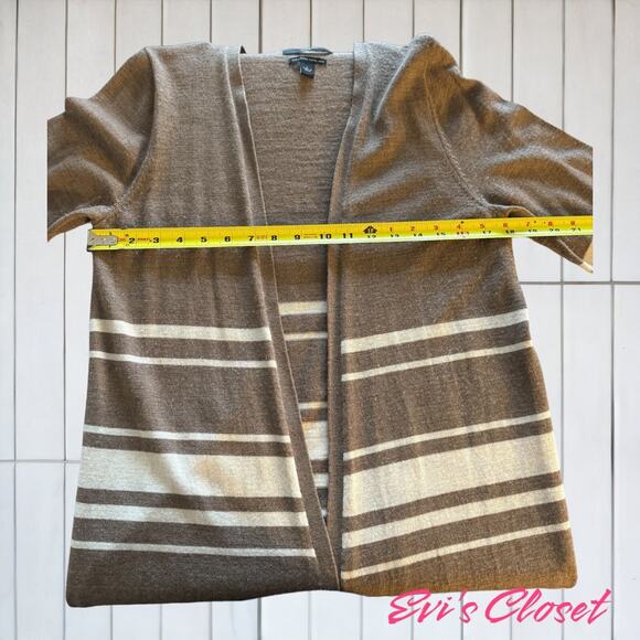Tahari Long Cardigan 100% Extra Fine Merino Wool Size L Brown & Cream - Picture 4 of 7